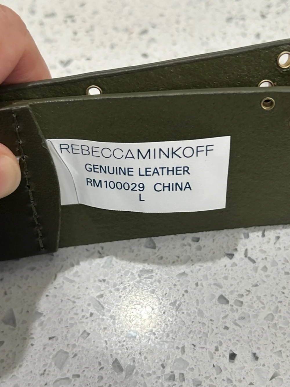 NWOT Rebecca Minkoff Olive Green Leather Studded Grommet Gold Hardware Belt - L